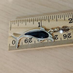 🆕 Dolphin Pendant Necklace with Navy Inlay - Women's Jewelry